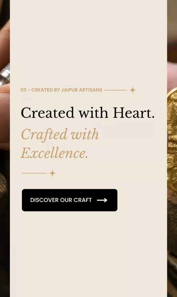 Jewellery artisans crafting gold pieces by hand, showcasing Mitrava’s Jaipur craftsmanship and attention to detail.