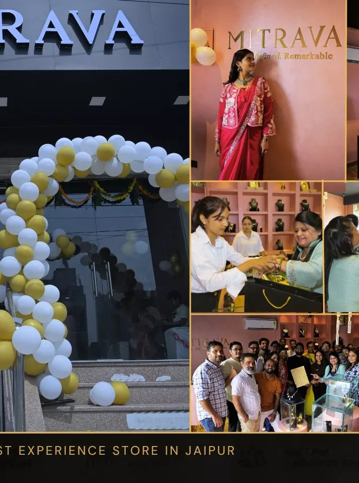 Mitrava founder’s note collage featuring the Jaipur store, founder, team, customers, and brand story.